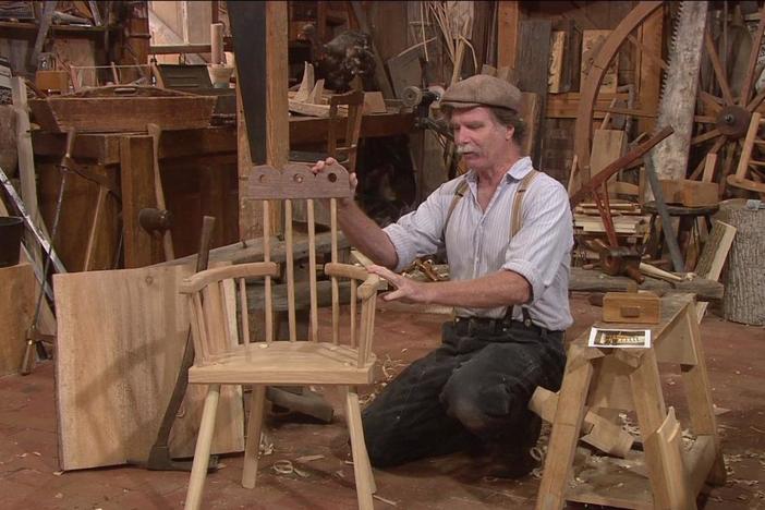 Roy makes this country cousin of the Windsor chair using the same tools and techniques.