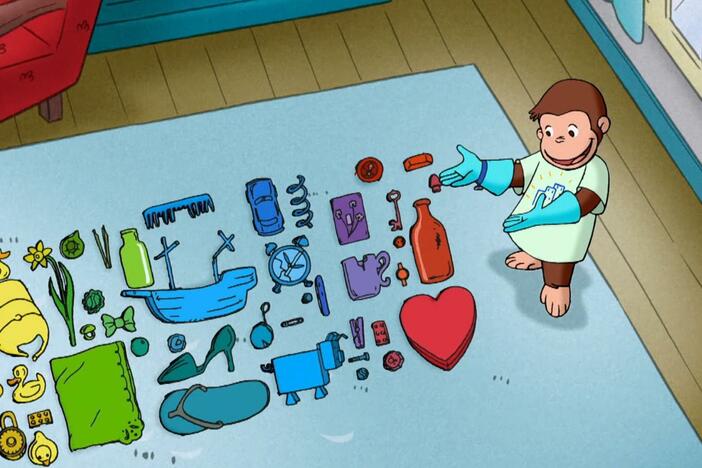 Is George's trash collection art or junk? / George builds Jumpy a warm house for winter.