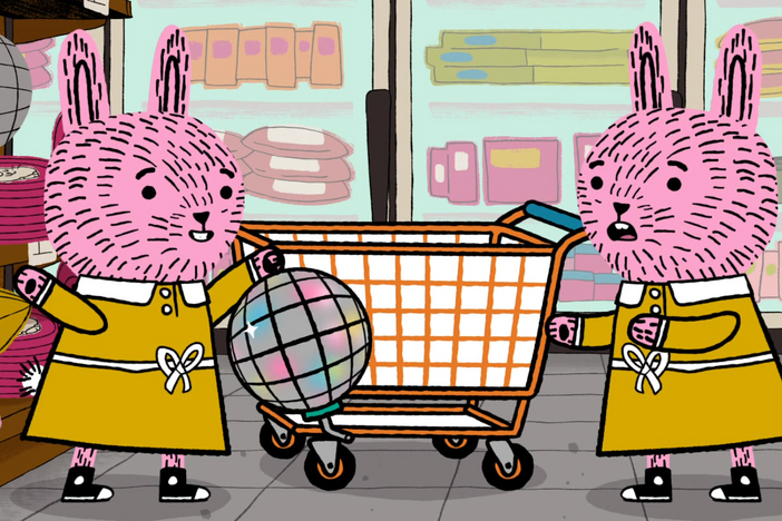 Nico and Arugula shop for items for their new hamster-sitting business.