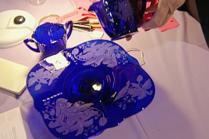 Appraisal: Etched Cobalt Glass, ca. 1935, in Vintage Portland.