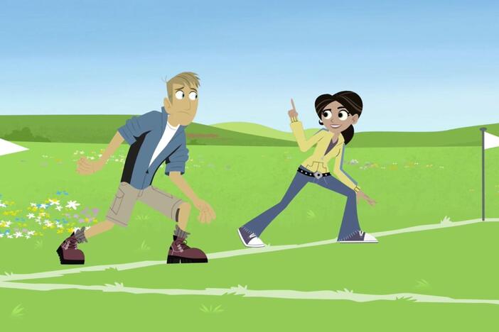 Chris uses his pronghorn creature powers to race against Koki's cheetah powers.