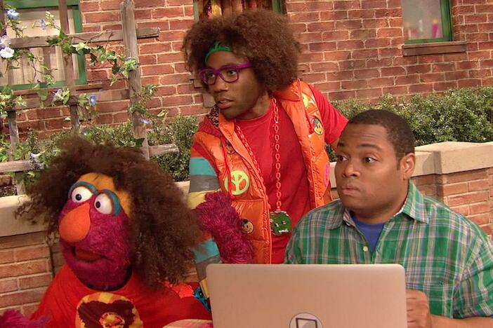 A rock star is performing on Sesame Street, but his equipment is in the wrong town.