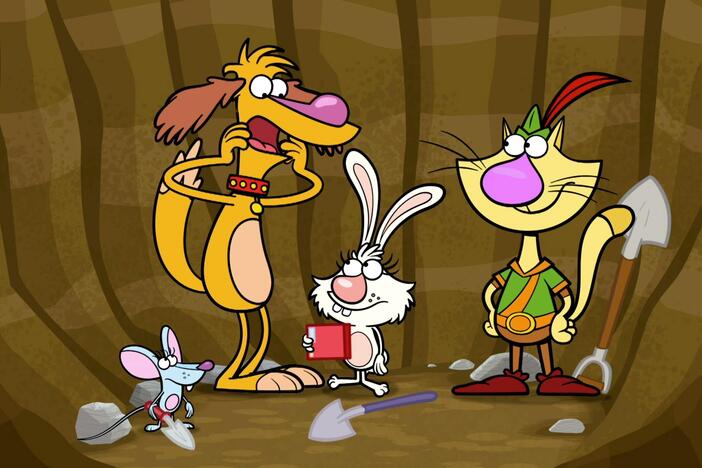 Nature Cat and his pals look to answer question #73 on Nature Cat’s Nature Curiosity List