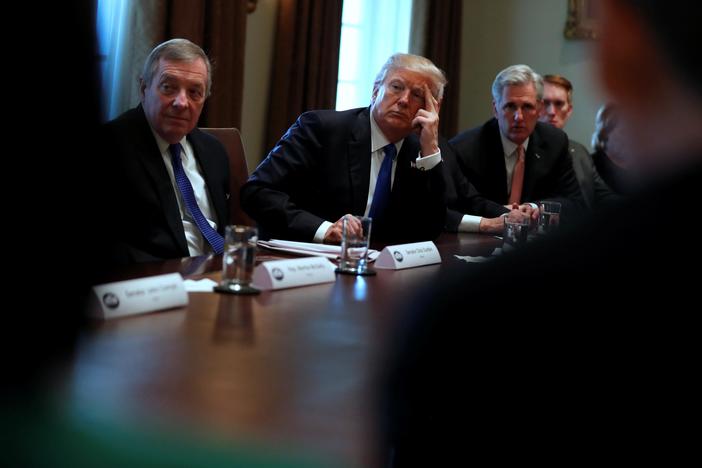 A bipartisan group of senators and House members joined Trump at the White House.