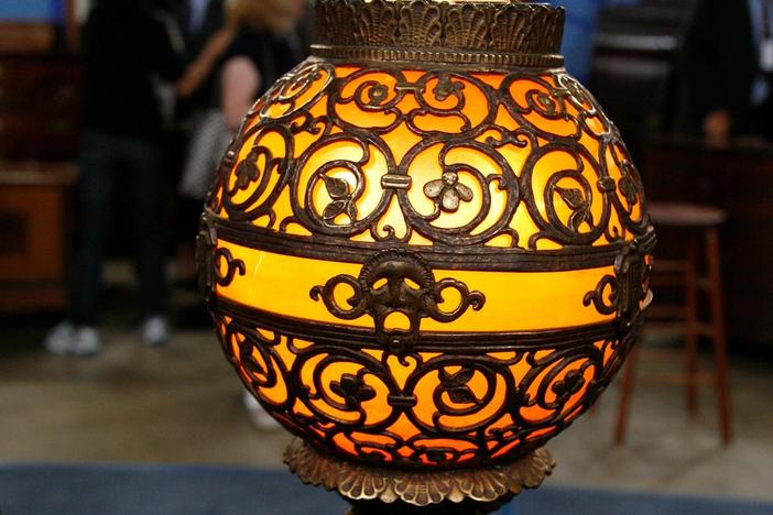 Appraisal: Oscar Bach Bronze & Glass Lamp, ca. 1930