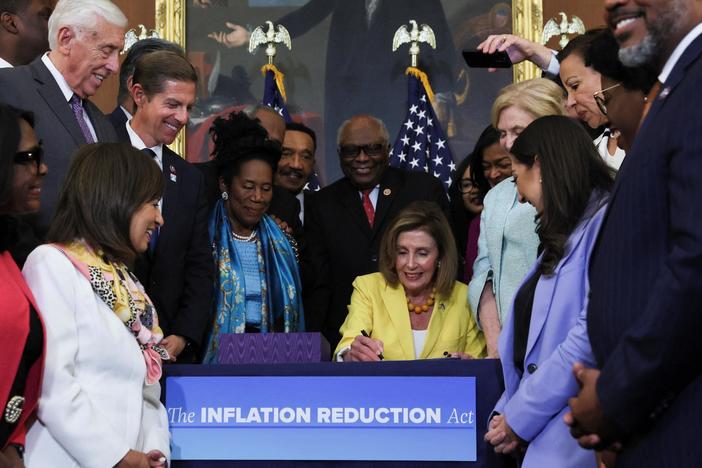 Democrats celebrate legislative win in passing of climate, health and tax bill