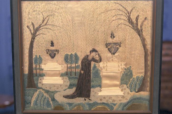 Appraisal: Silk-embroidery Mourning Picture, ca. 1810, from Vintage Austin.