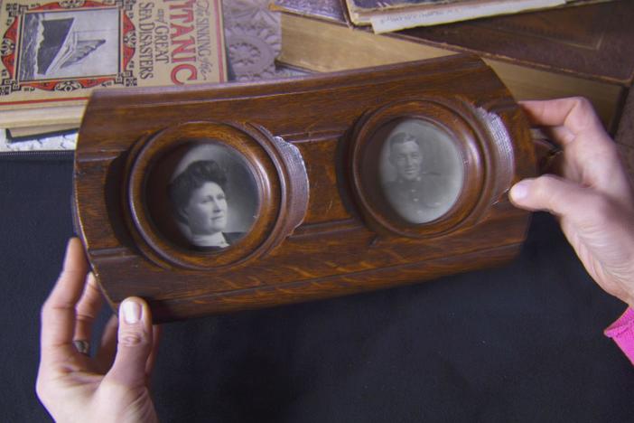 Was this picture frame crafted from wood from the Titanic, the Lusitania, or neither?