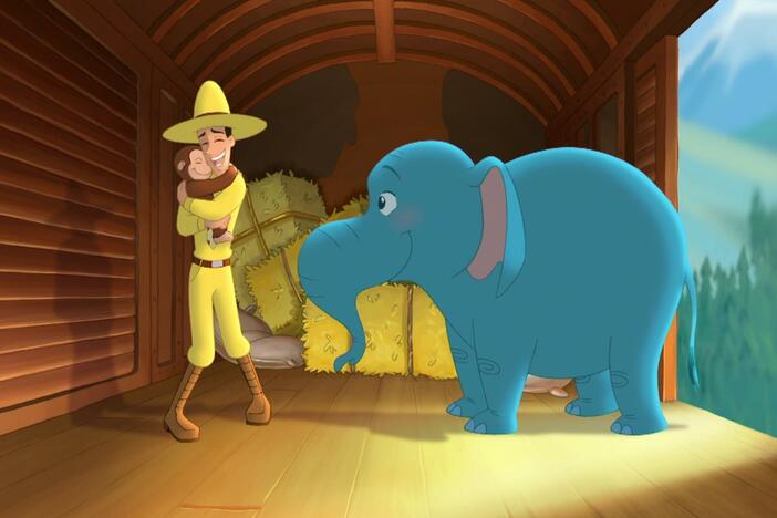 Join Curious George as he set out to reunite Kayla, a homesick elephant, with her family.