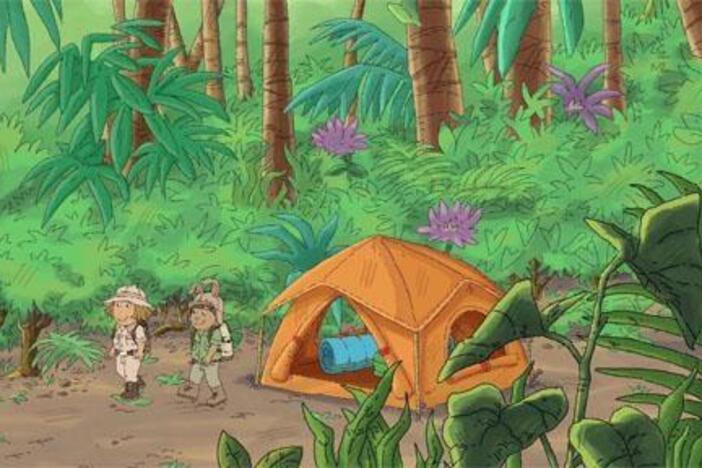 Bud and D.W. begin their camping adventure in the backyard.