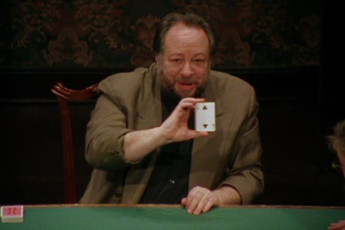 Ricky Jay demonstrates the three-card monte trick in his one-man show.