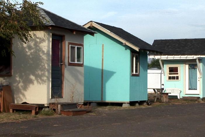 Opportunity Village in Eugene, Oregon offers transitional housing for the homeless.
