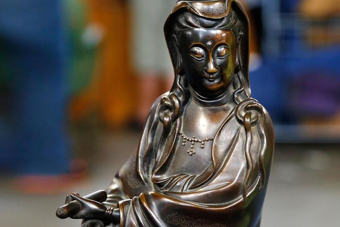 Appraisal: 18th-Century Silver Inlaid Bronze Guanyin, from Boise Hour 3.