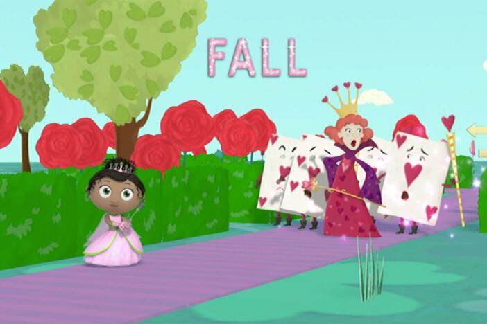 Princess Presto uses her magic to make the cards fall down and get to the white rabbit. 