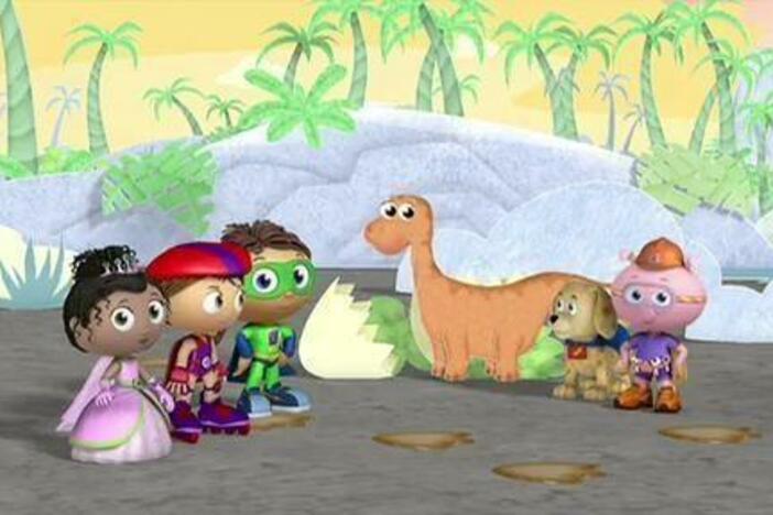 Pig and his friends are playing dinosaurs, but Whyatt can't figure out which kind he has.