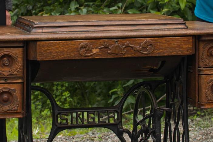 Appraisal: Singer Oak-cased Sewing Machine & Table, ca. 1900