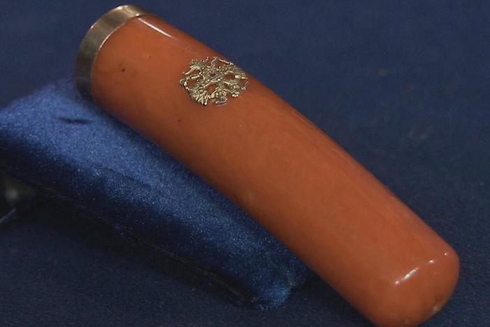 Appraisal: Russian Silver & Amber Parasol Handle, from Santa Clara, Hour 2.