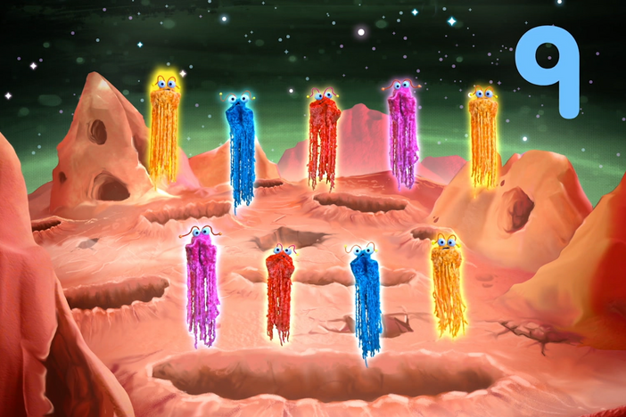 The number of the day is 9! Let's count 9 martians together with Elmo and Abby.