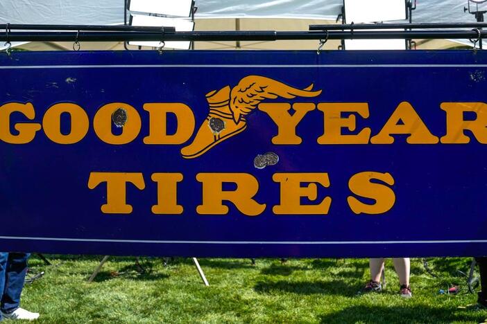 Appraisal: Goodyear Tires Double-sided Porcelain Sign, ca. 1935