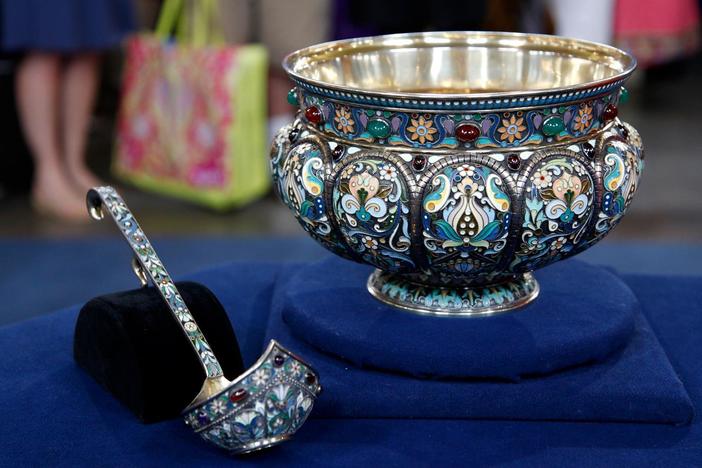 Appraisal: Russian Enamel Silver Punch Bowl and Ladle, ca.1890, from Minneapolis Hour 1.