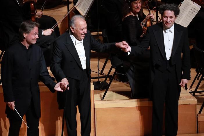 Dudamel, Mehta, and Salonen conduct the world premiere of "From Space I Saw Earth."