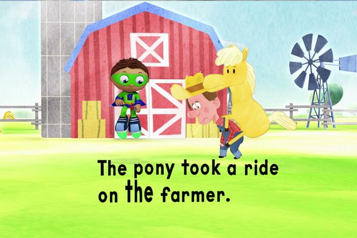Super Why uses his reading power to switch the words in the sentence.