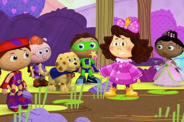 The Super Readers jump into the musical book The Princess Who Loved Mud.