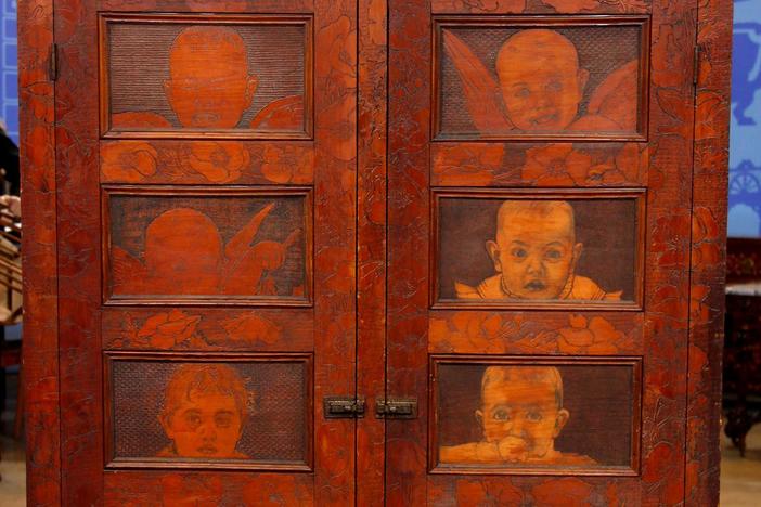 Appraisal: Pyrographic Folk Art Wardrobe, ca. 1910, from Eugene Hour 1