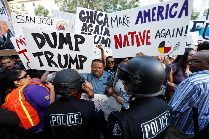 Donald Trump’s Thursday night rally in San Jose, California, quickly descended into chaos.