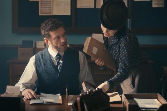 Eliza introduces herself to the new Detective Inspector at Scotland Yard, Alexander Blake.