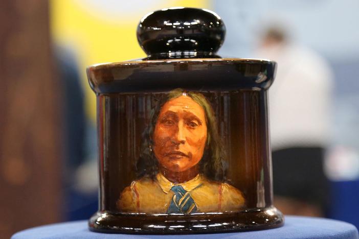 Appraisal: 1898 Rookwood "Big Bow, Kiowa" Humidor, in Harrisburg Hour 2.