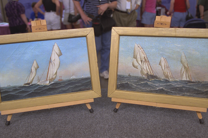 Appraisal: 1885 Antonio Jacobsen paintings from Vintage Cleveland.