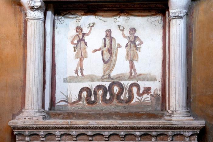 In the wealthy house, archaeologist discovers two three-dimensional snakes.