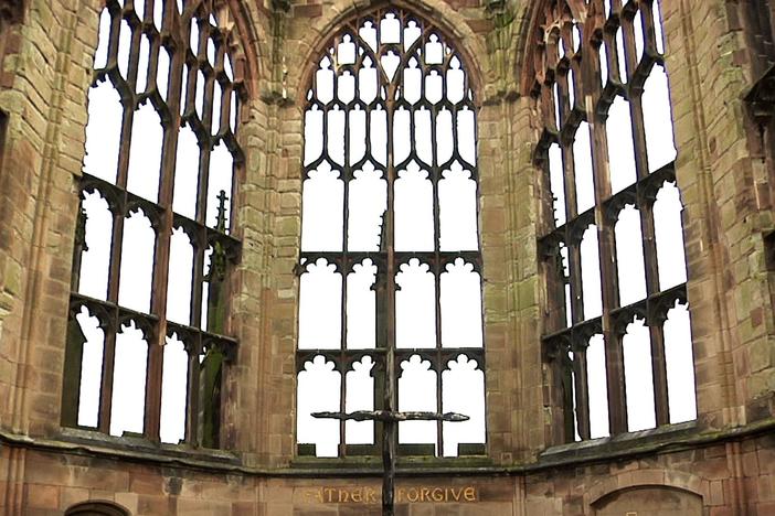 The ruins that survived the Blitz in 1940 stand today as a symbol of healing and faith.
