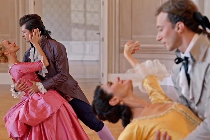 Performers from the Vienna State Ballet dance to Josef Strauss' "Pearls of Love" waltz.