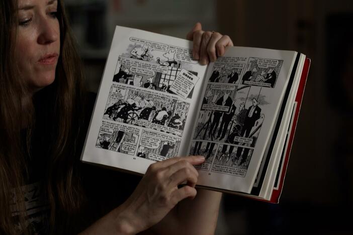 In this segment of “Maus,” Art Spiegelman illustrated four Jewish victims hung by Nazis in Poland.