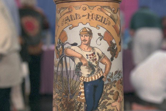 Appraisal: 1888 Mettlach Schultz Stein, from San Diego.
