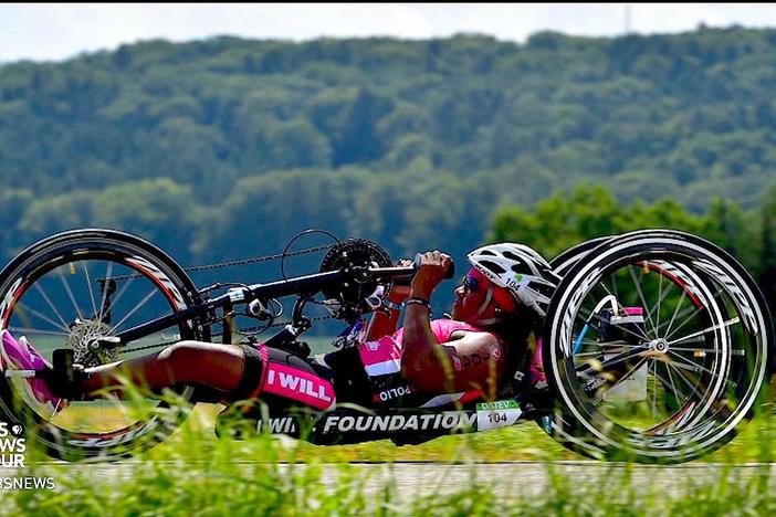 Paralyzed by polio, this triathlete still crosses the finish line