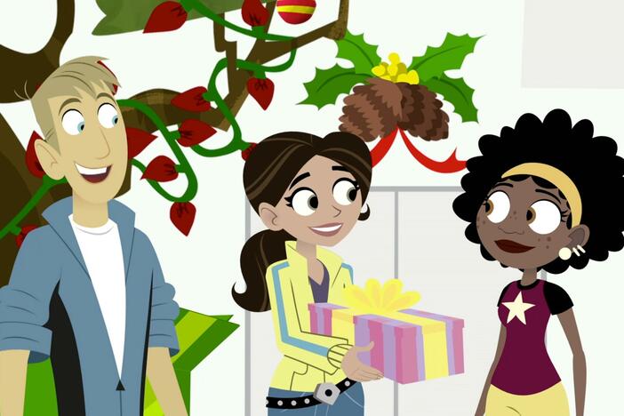 The Kratts crew exchanges Christmas gifts. 