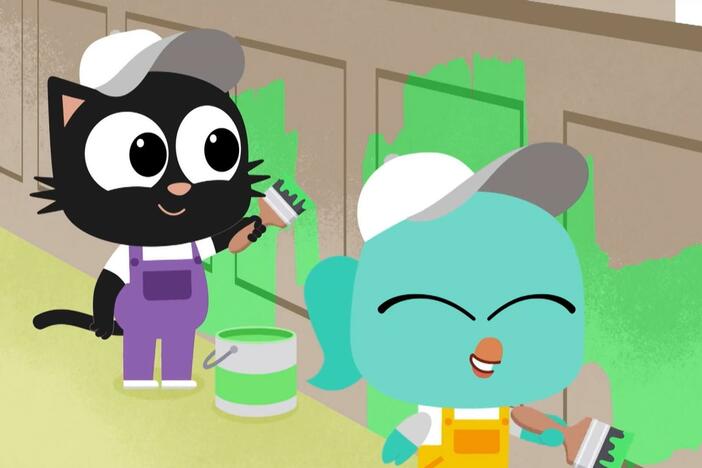 Milo and pals set to work painting Dame Delores’ ballroom.
