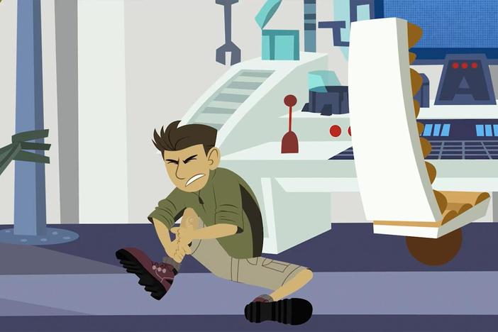 Chris is so excited for his climbing adventure but, he slips and falls.
