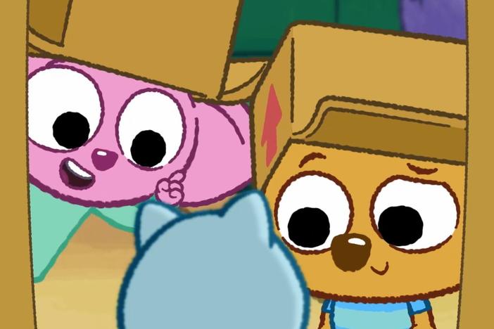Zeke and Louisa build a house for Snout. / JunJun helps Kaya make a springtime video.
