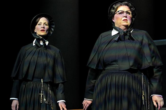 Sister James and Sister Aloysius discuss Father Flynn's behavior.