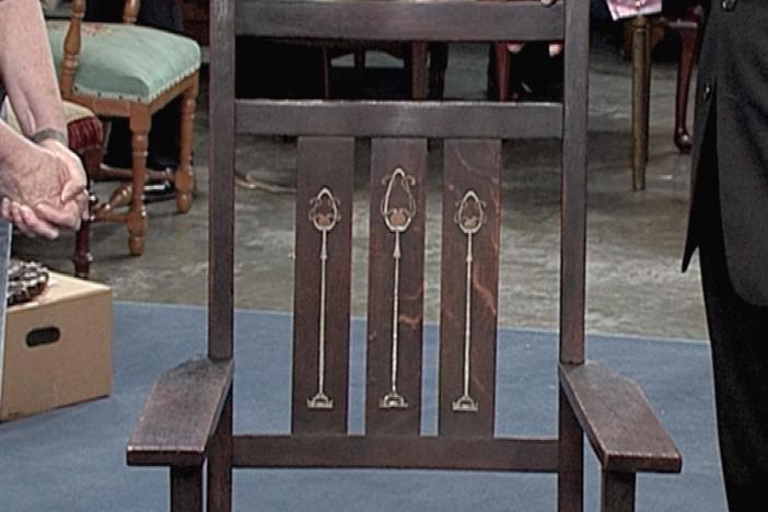 Appraisal: Gustav Stickley Inlaid Armchair, ca. 1904