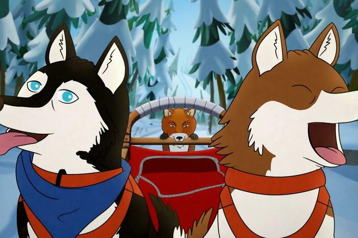 While Molly and Tooey are delivering muffins, a baby fox jumps into their sled bag!