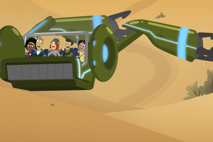 The gang try to catch-up to Backpack and Napsack, but they lose control of the Amphitrack