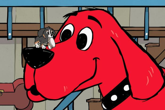 Clifford turns scary sounds into a goofy symphony of music./Clifford creates a K9 unit.