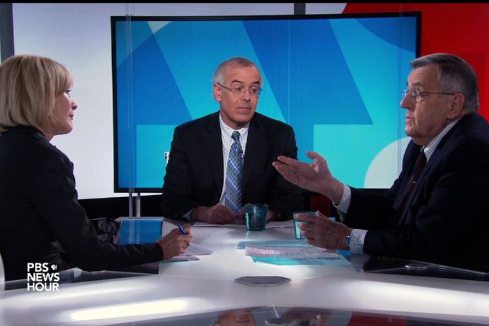 Judy Woodruff speaks with Mark Shields and David Brooks on Trump's latest cabinet choice.