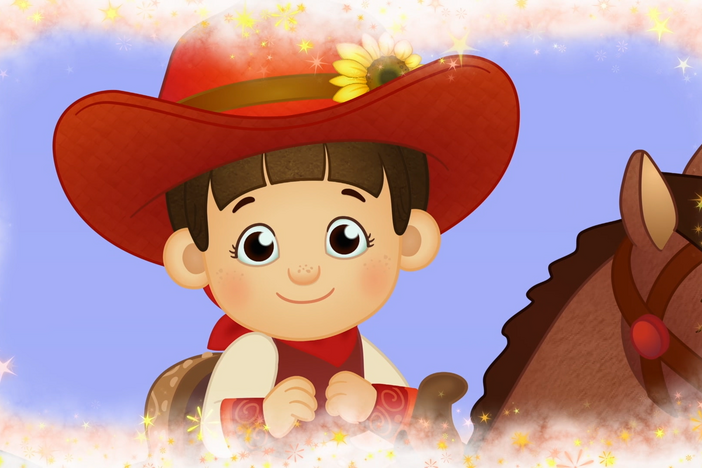 Chrissies imagines she's a cowgirl jumping really high on her horse!