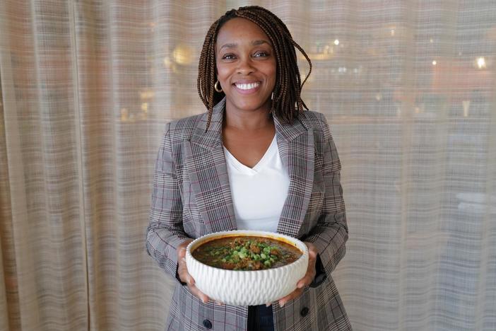 Toyin Alli brings Gumbo to the potluck for Lidia's special 'Flavors That Define Us.'